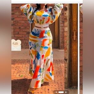 STYLEWE Yellow Blue Asymmetrical Maxi Resort Wear bundle set